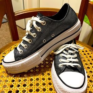 Black metallic Converse platform low top shoes